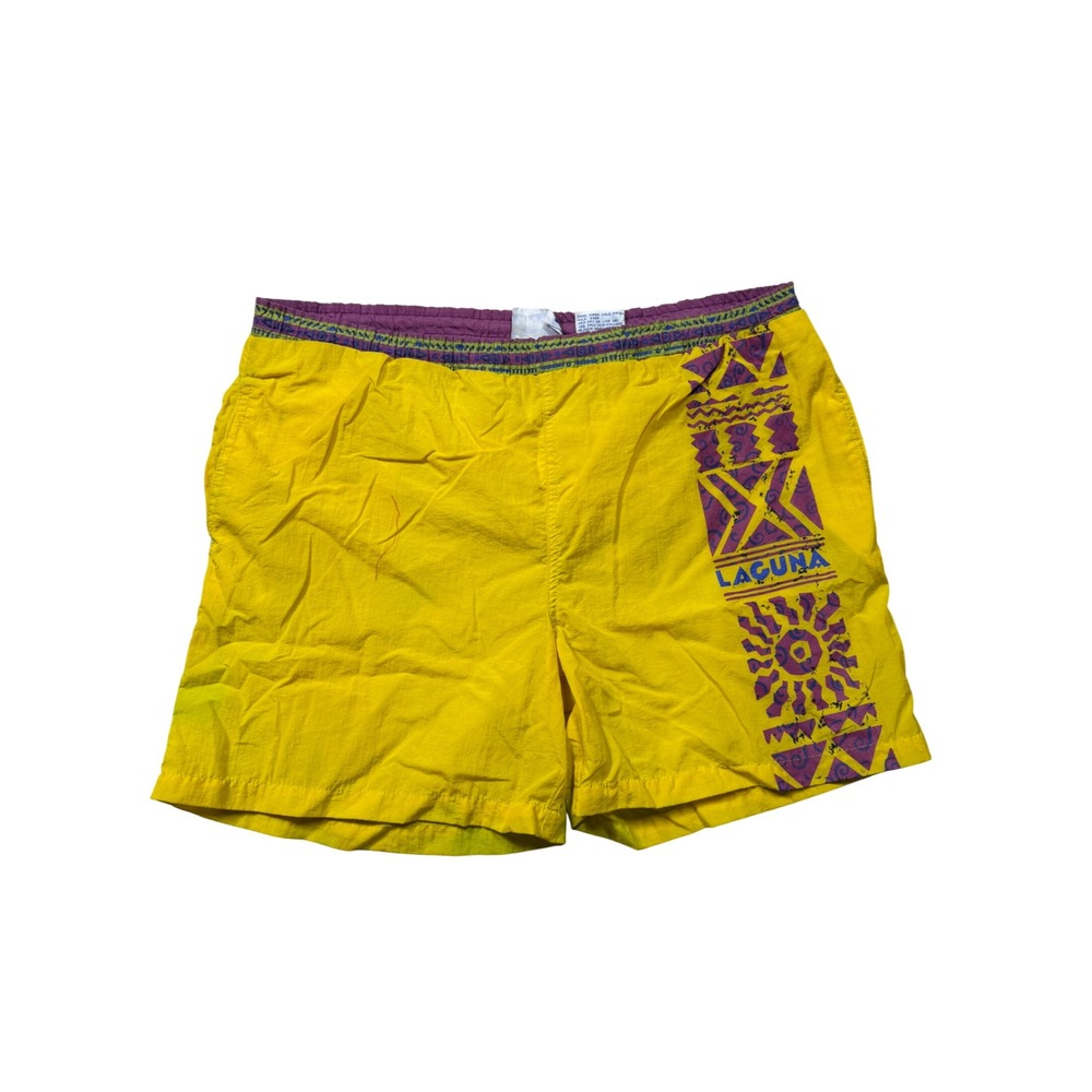 Vintage 90s Laguna Neon Swim Trunks Shorts Mens M Funky Surf Beach